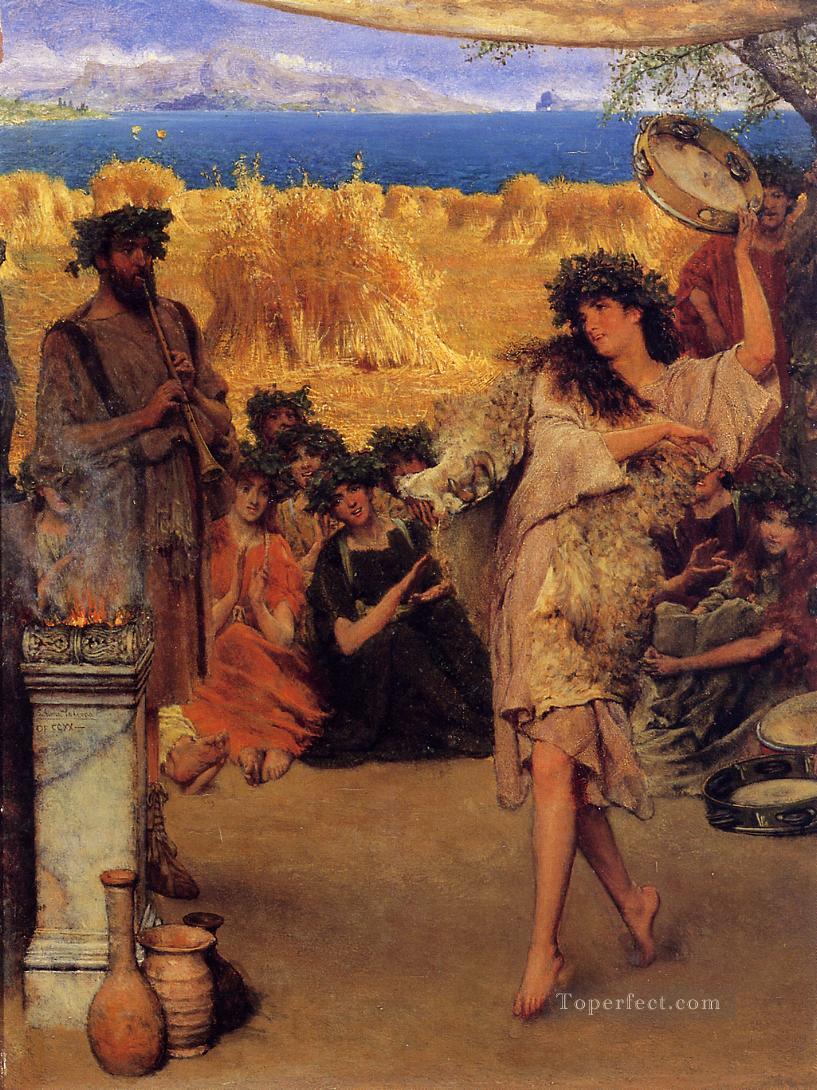 Un festival de la cosecha Una bacante danzante en la época de la cosecha Romántico Sir Lawrence Alma Tadema Pintura al óleo